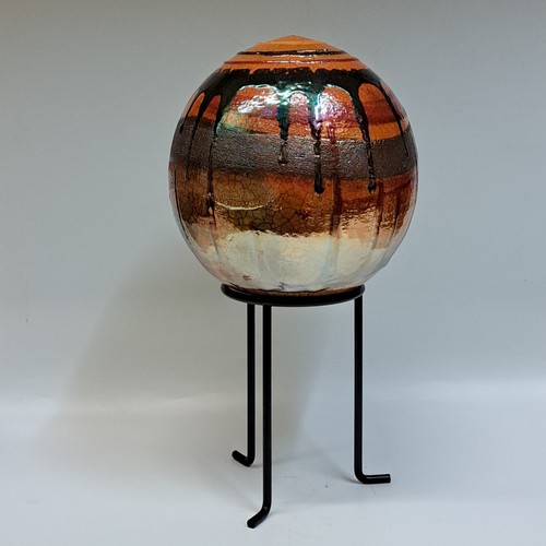 #230411 Raku Globe on Stand 13